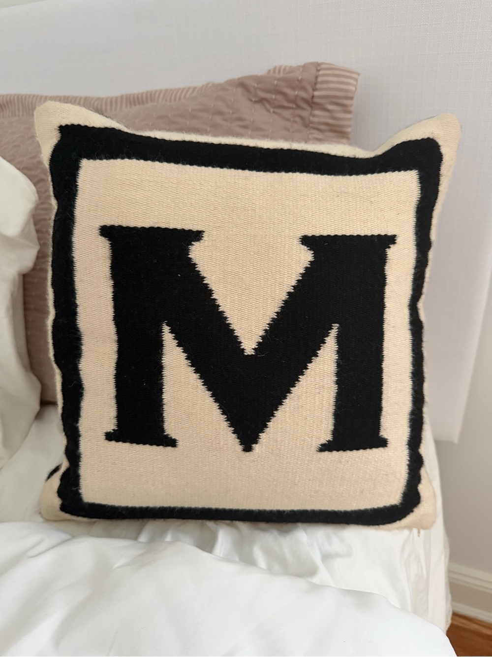 Jonathan Adler Wool Monogram 'M' Knit Accent Pillow - Black and Cream